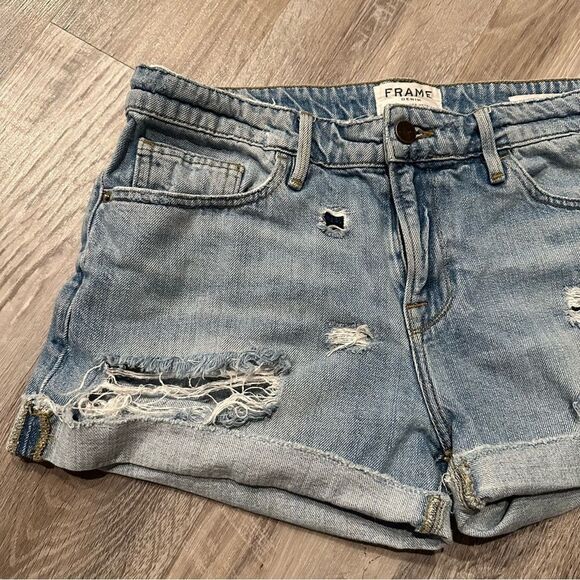 FRAME Le Grande Garçon Distressed Denim Jean Shorts Size 26 - Picture 3 of 9